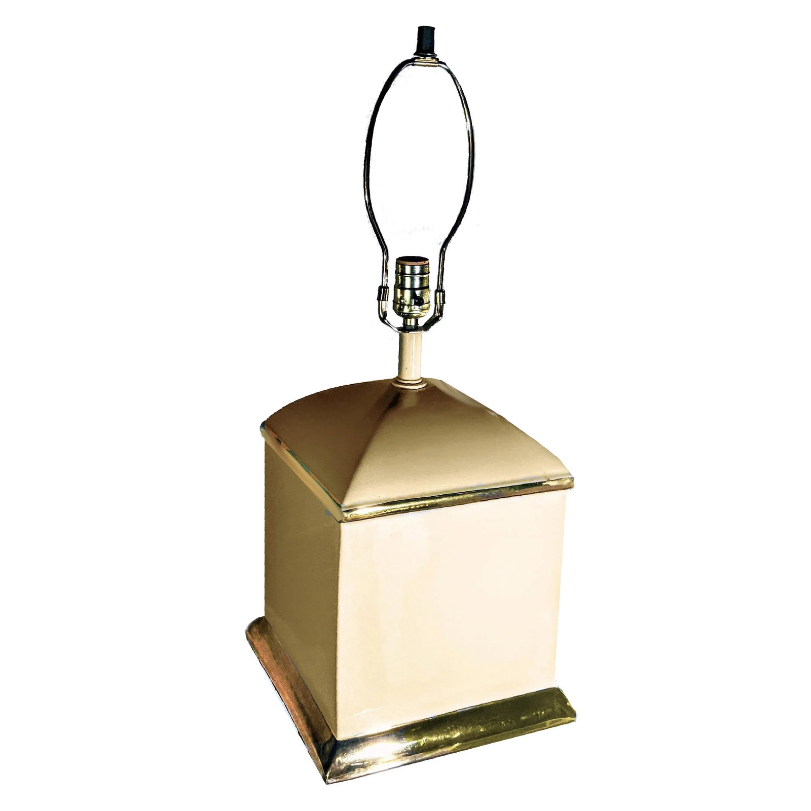 70s Chapman Hollywood Regency Style Cream & 14k Gold Square Shaped Lamps - a Pair - 2