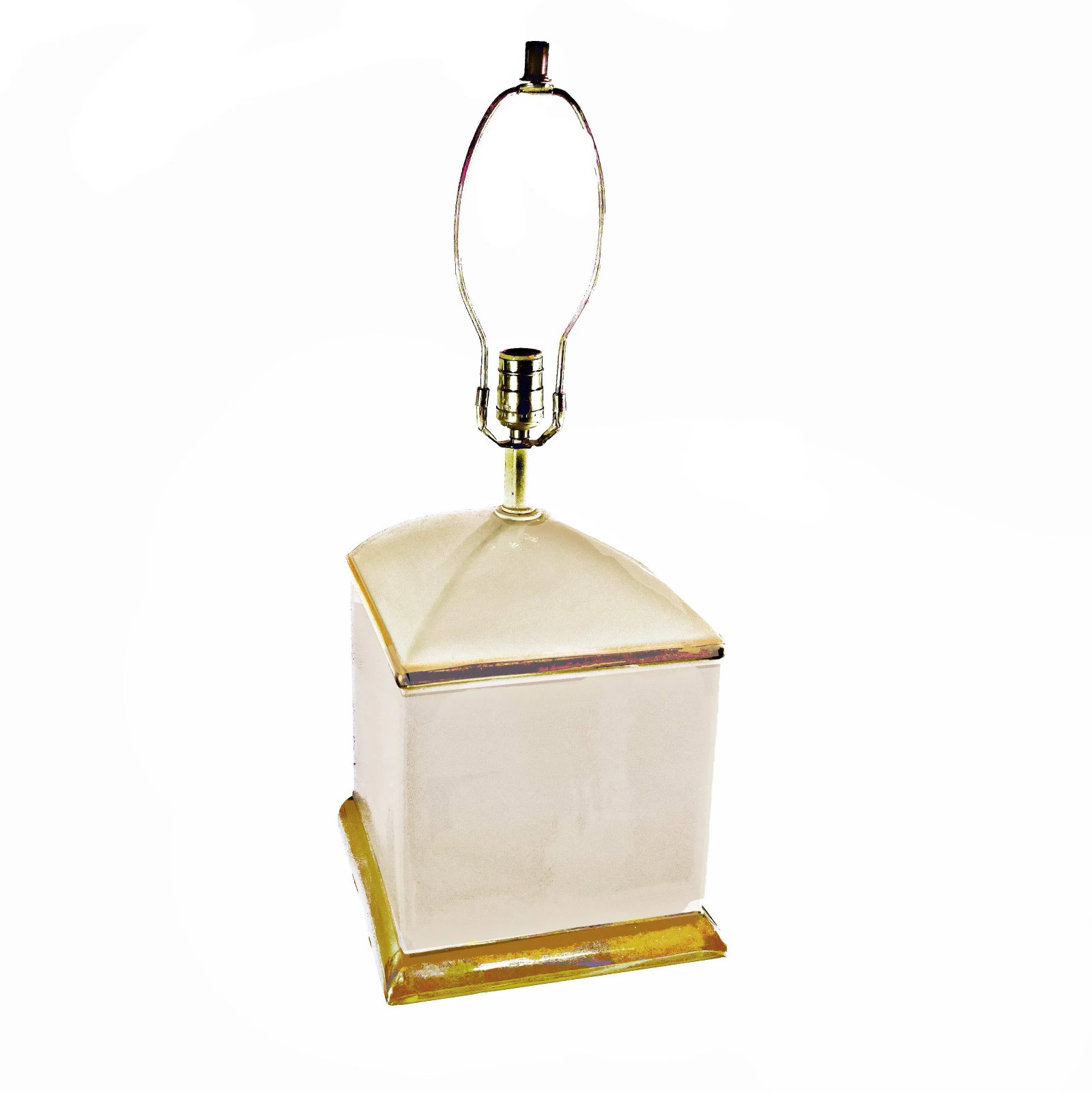 70s Chapman Hollywood Regency Style Cream & 14k Gold Square Shaped Lamps - a Pair - 4