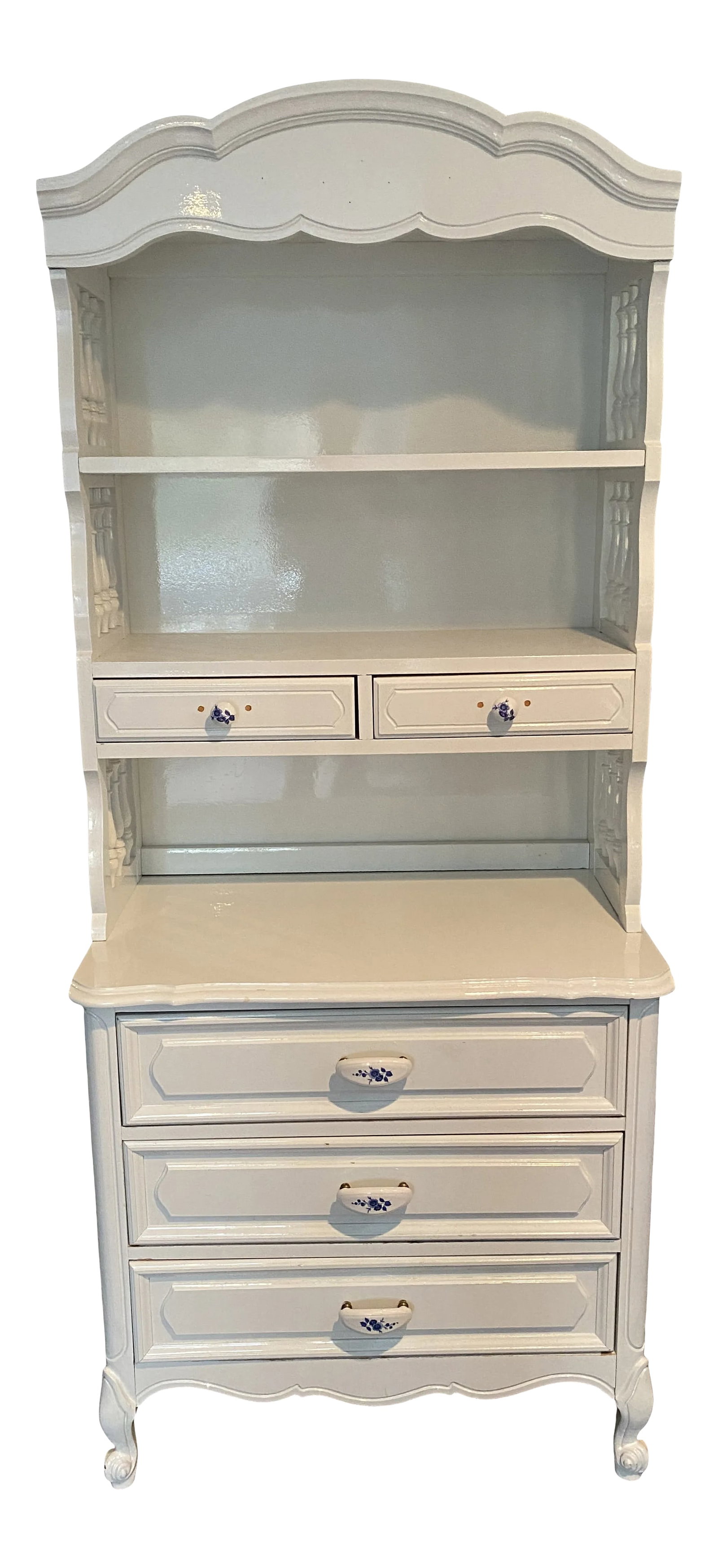 French Country White Vintage Narrow Dresser Base With Hutch Top: Furniture Beautiful Vintage cottage style small white dresser and hutch made from all solid hardwood, excellent quality dovetail drawer construction, professional durable white paint finish, sturdy,