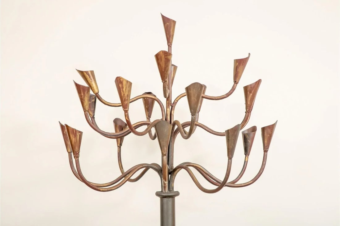 Mid-Century Modern French Brass & Iron 20 Arm Floor Candelabra - 2