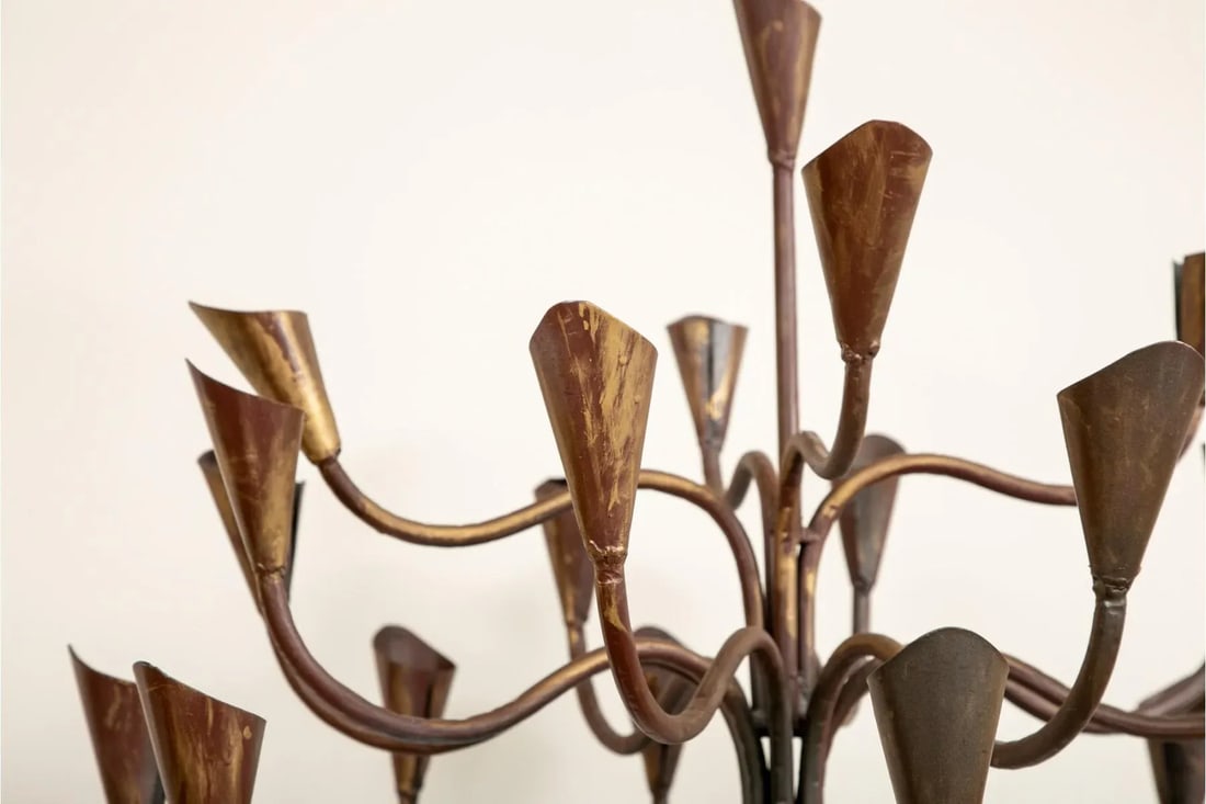 Mid-Century Modern French Brass & Iron 20 Arm Floor Candelabra - 3