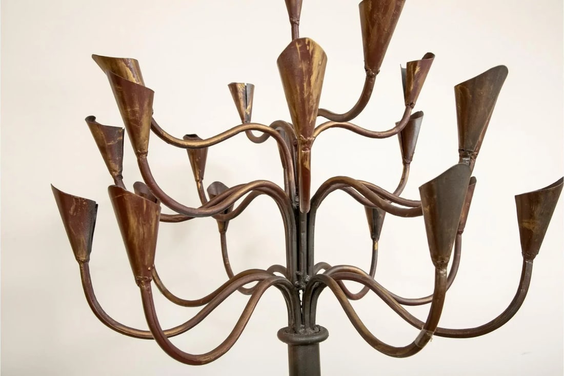 Mid-Century Modern French Brass & Iron 20 Arm Floor Candelabra - 5