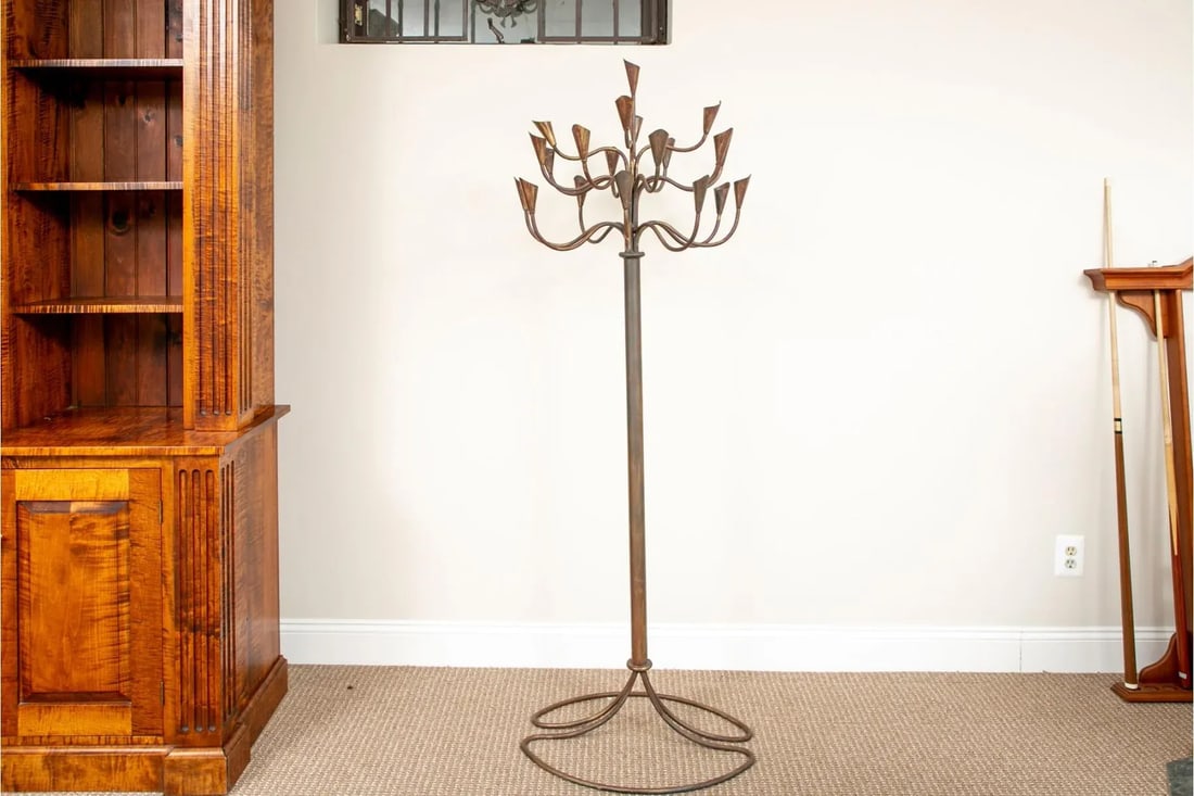 Mid-Century Modern French Brass & Iron 20 Arm Floor Candelabra - 6