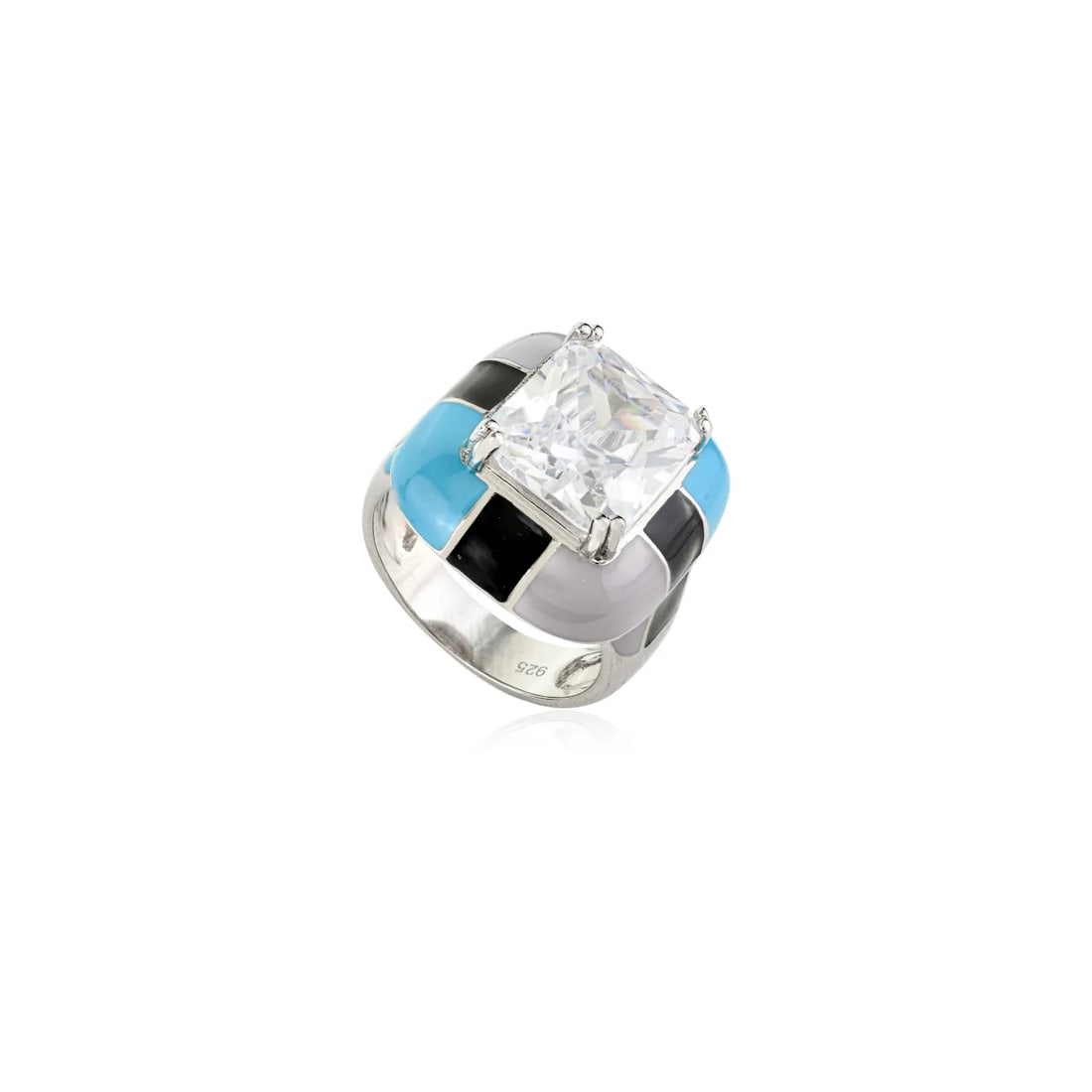 Sparkling Sterling Silver Enamel & Crystal Unisex Statement Ring by Carat&her- Size 7 - 3
