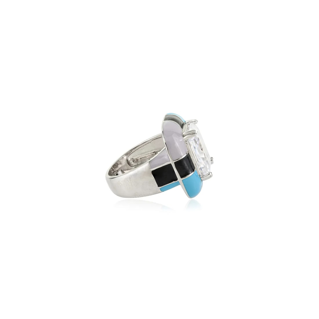 Sparkling Sterling Silver Enamel & Crystal Unisex Statement Ring by Carat&her- Size 7 - 5