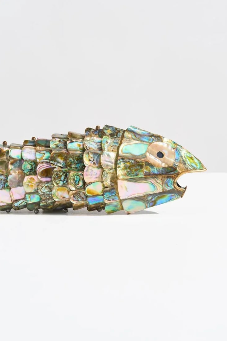 Large Mid Century Abalone Shell Articulated Fish Bottle Opener - 10