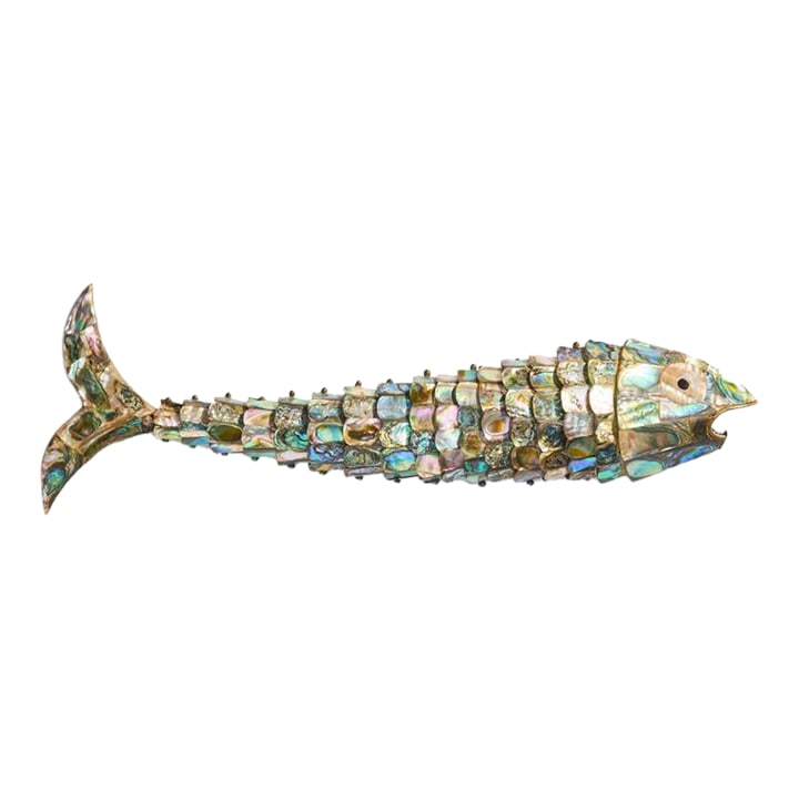 Large Mid Century Abalone Shell Articulated Fish Bottle Opener (1 of 10)