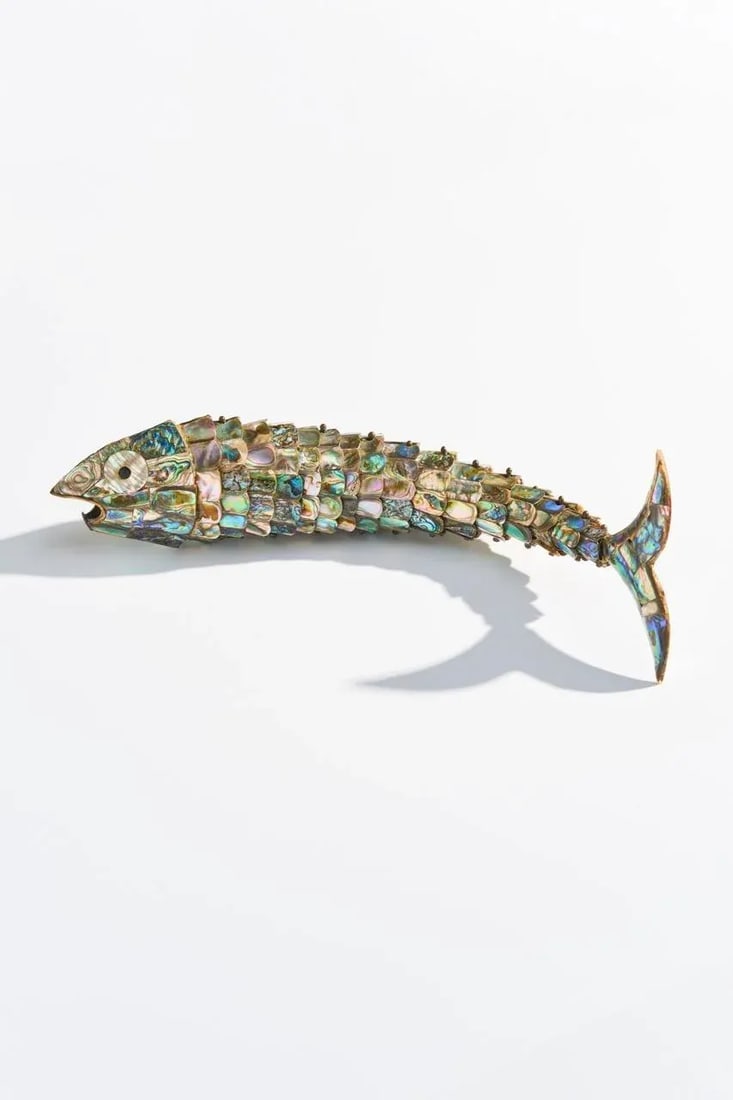 Large Mid Century Abalone Shell Articulated Fish Bottle Opener - 3