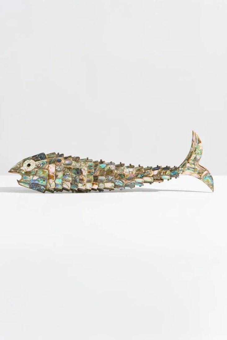 Large Mid Century Abalone Shell Articulated Fish Bottle Opener - 5