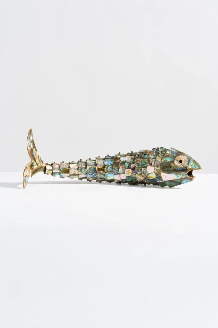Large Mid Century Abalone Shell Articulated Fish Bottle Opener - 6