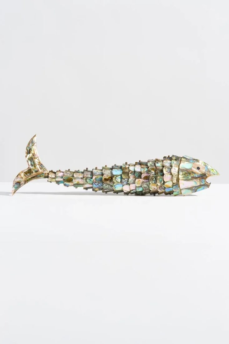 Large Mid Century Abalone Shell Articulated Fish Bottle Opener - 7