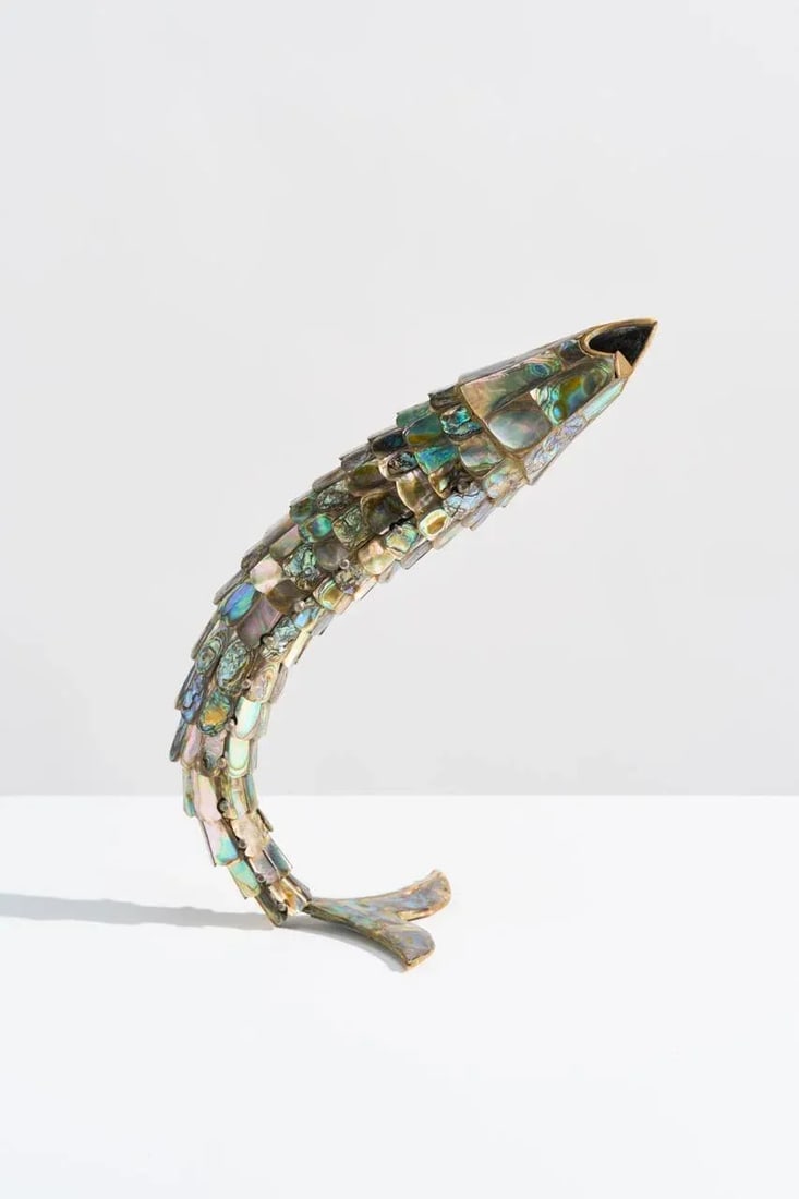 Large Mid Century Abalone Shell Articulated Fish Bottle Opener - 8