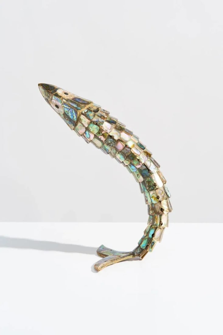 Large Mid Century Abalone Shell Articulated Fish Bottle Opener - 9