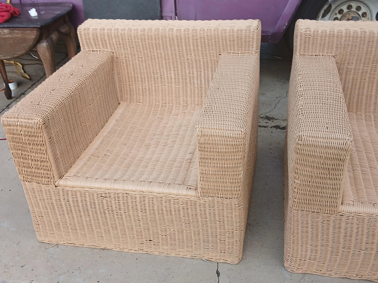 Vintage Oversized Rattan Cube Chairs With Bamboo Frame - A Pair - 2