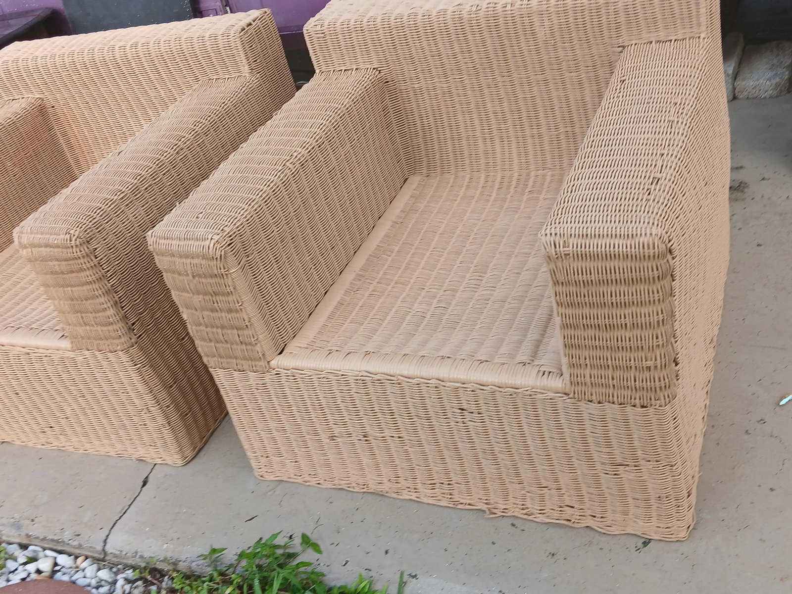 Vintage Oversized Rattan Cube Chairs With Bamboo Frame - A Pair - 3