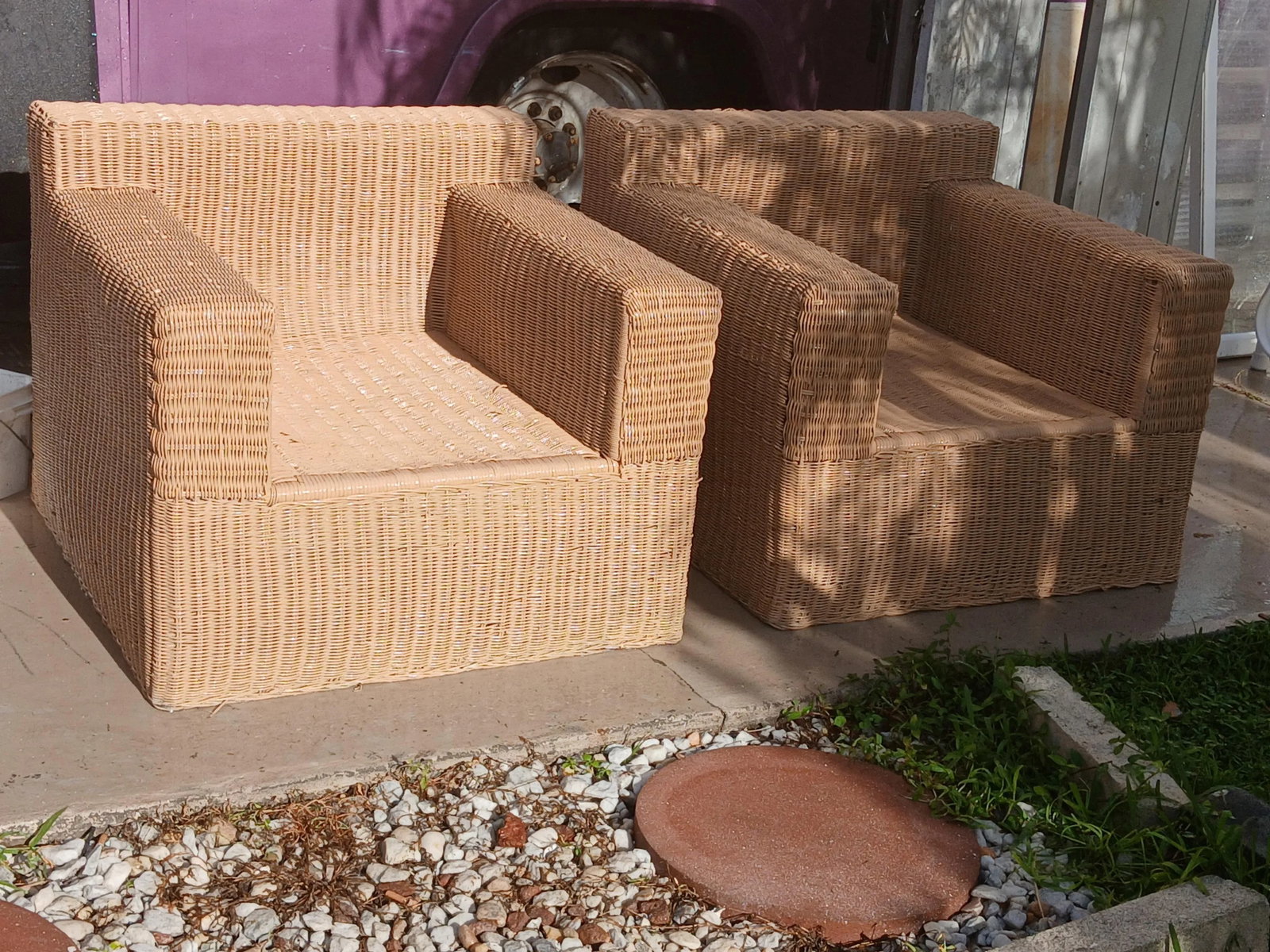 Vintage Oversized Rattan Cube Chairs With Bamboo Frame - A Pair - 4
