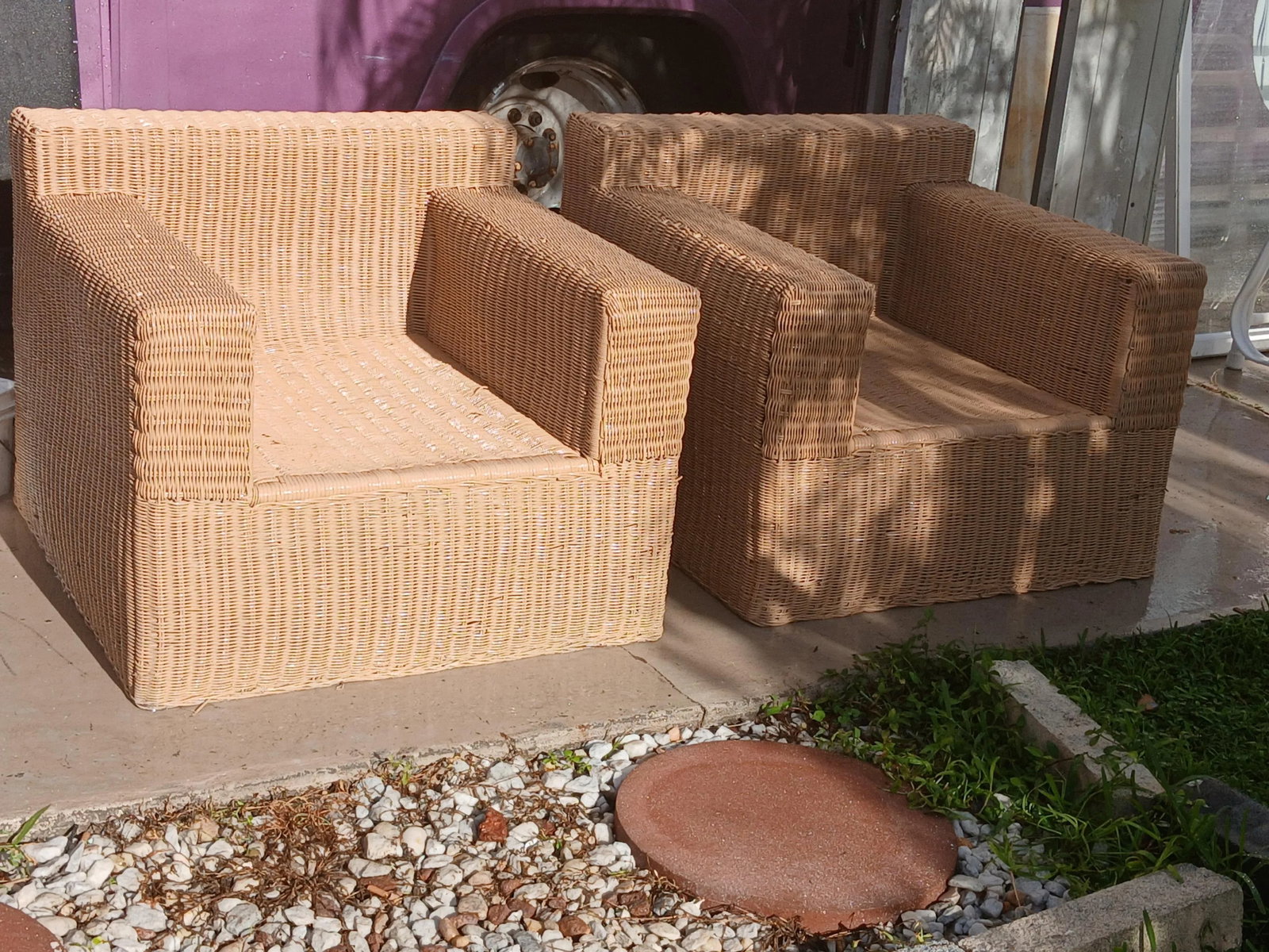 Vintage Oversized Rattan Cube Chairs With Bamboo Frame - A Pair - 5
