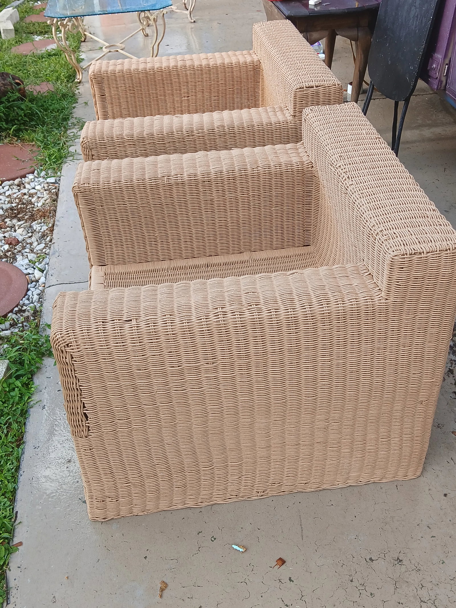 Vintage Oversized Rattan Cube Chairs With Bamboo Frame - A Pair - 7