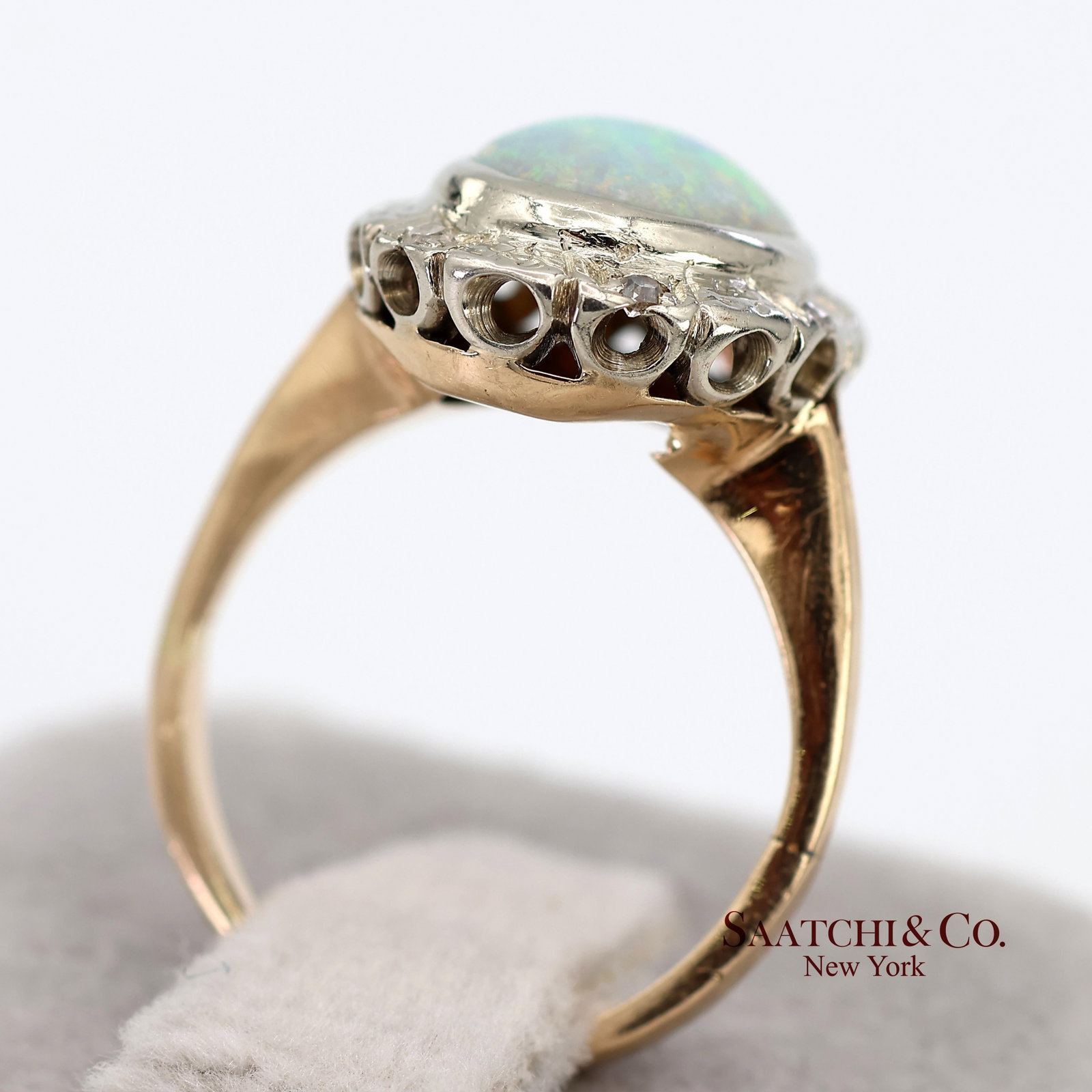 13k White and Yellow Gold Vintage Natural Diamond and Natural Opal Ring - 10