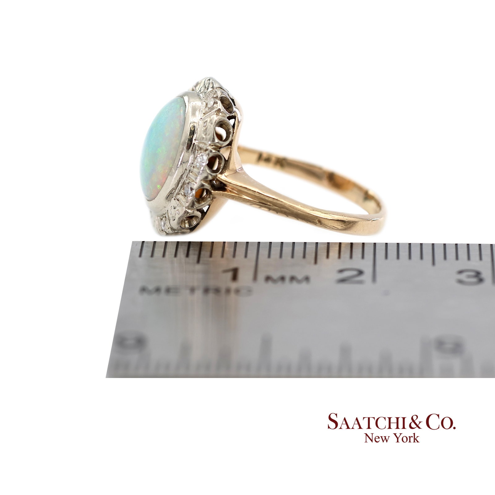 13k White and Yellow Gold Vintage Natural Diamond and Natural Opal Ring - 12