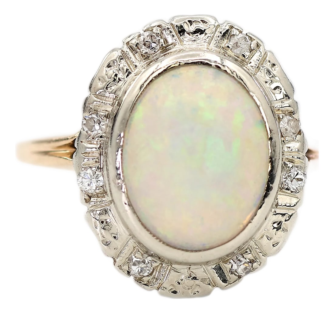 13k White and Yellow Gold Vintage Natural Diamond and Natural Opal Ring (1 of 12)