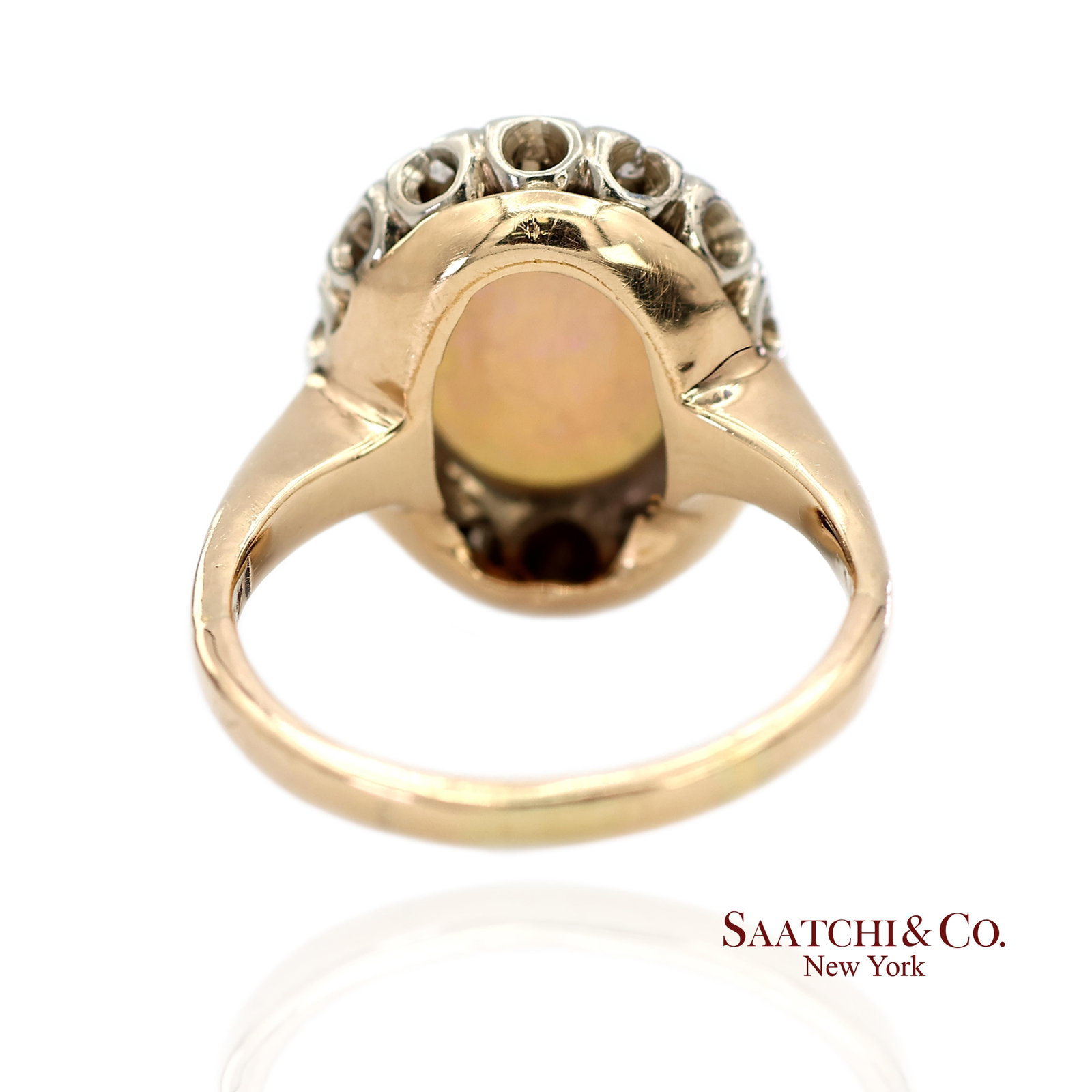 13k White and Yellow Gold Vintage Natural Diamond and Natural Opal Ring - 4
