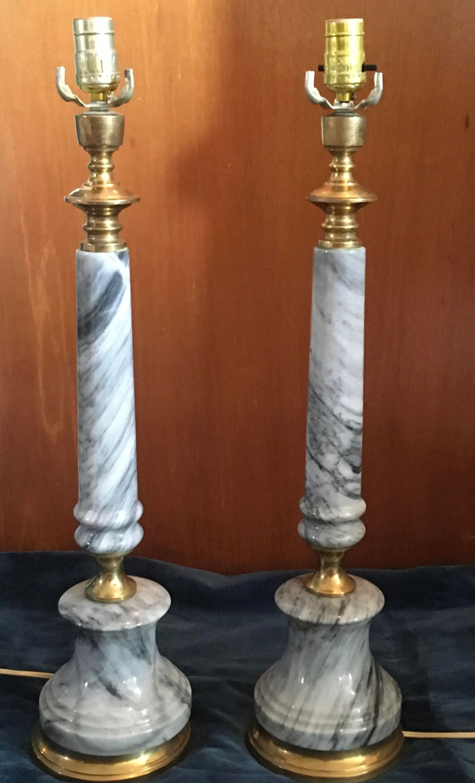 Mid-Century Grey Marble Table Lamps - Set of 2 - 12