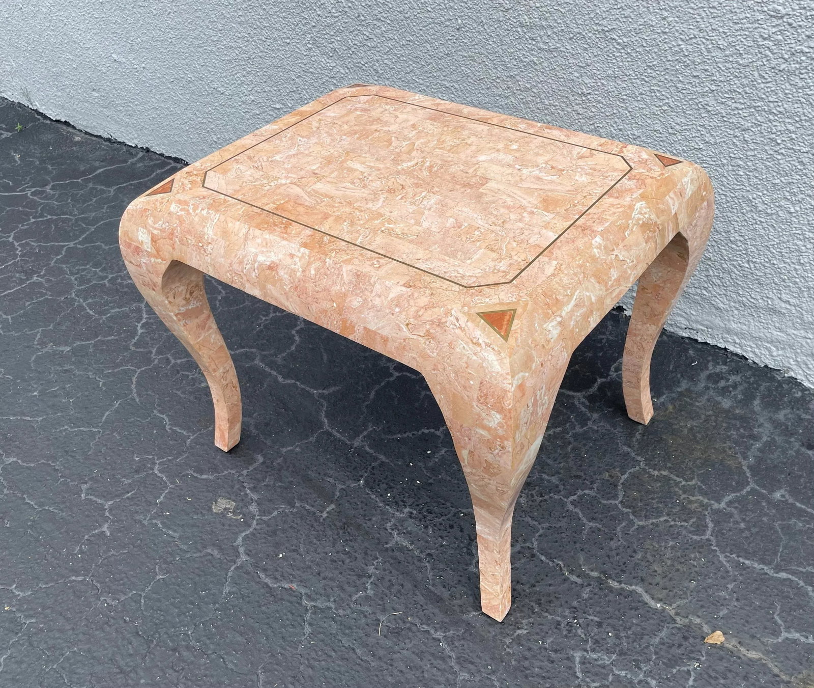 Vintage 1980s Maitland Smith Pink Tessellated Marble Side Table - 2