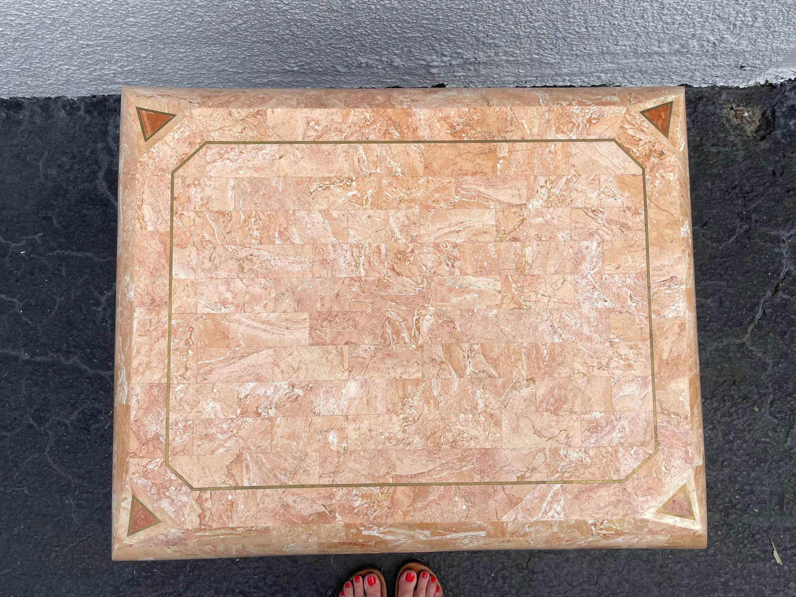 Vintage 1980s Maitland Smith Pink Tessellated Marble Side Table - 3