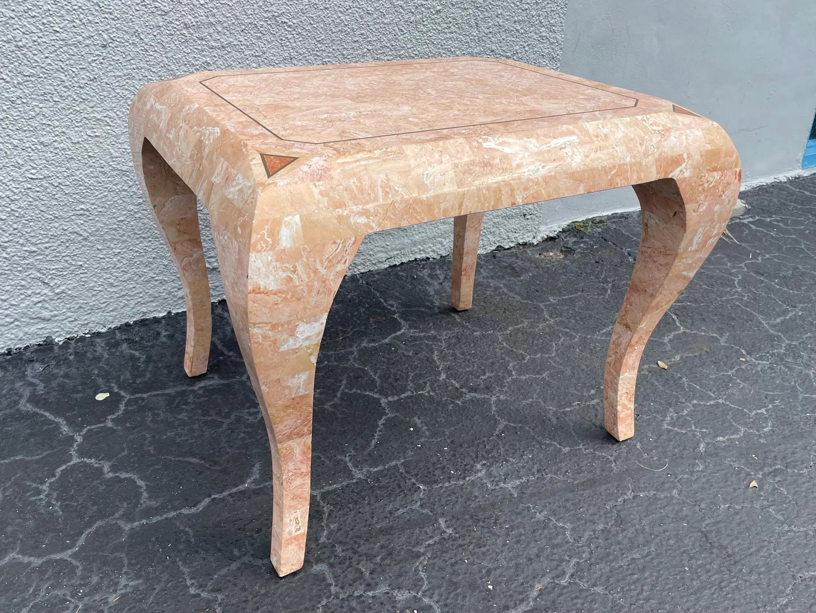 Vintage 1980s Maitland Smith Pink Tessellated Marble Side Table - 9