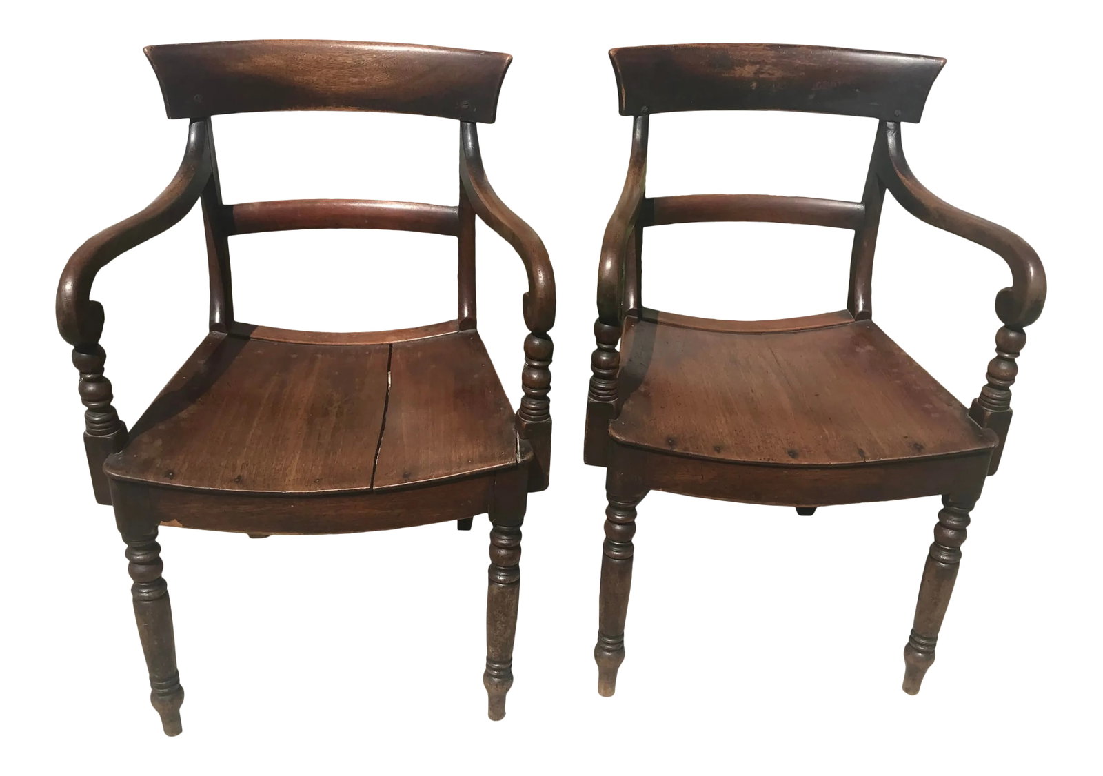 Antique William IV Carved Mahogany Scrolled Open Arm Turned Chairs - a Pair (1 of 13)