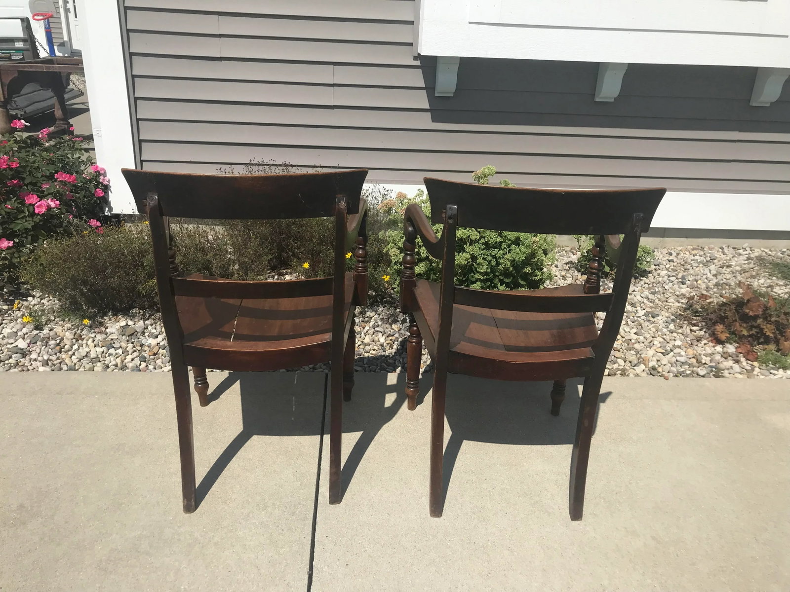 Antique William IV Carved Mahogany Scrolled Open Arm Turned Chairs - a Pair - 3