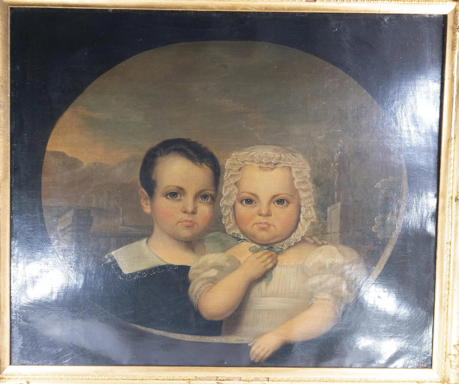 American Folk Art Americana Portrait Painting of Brother and Sister - 2