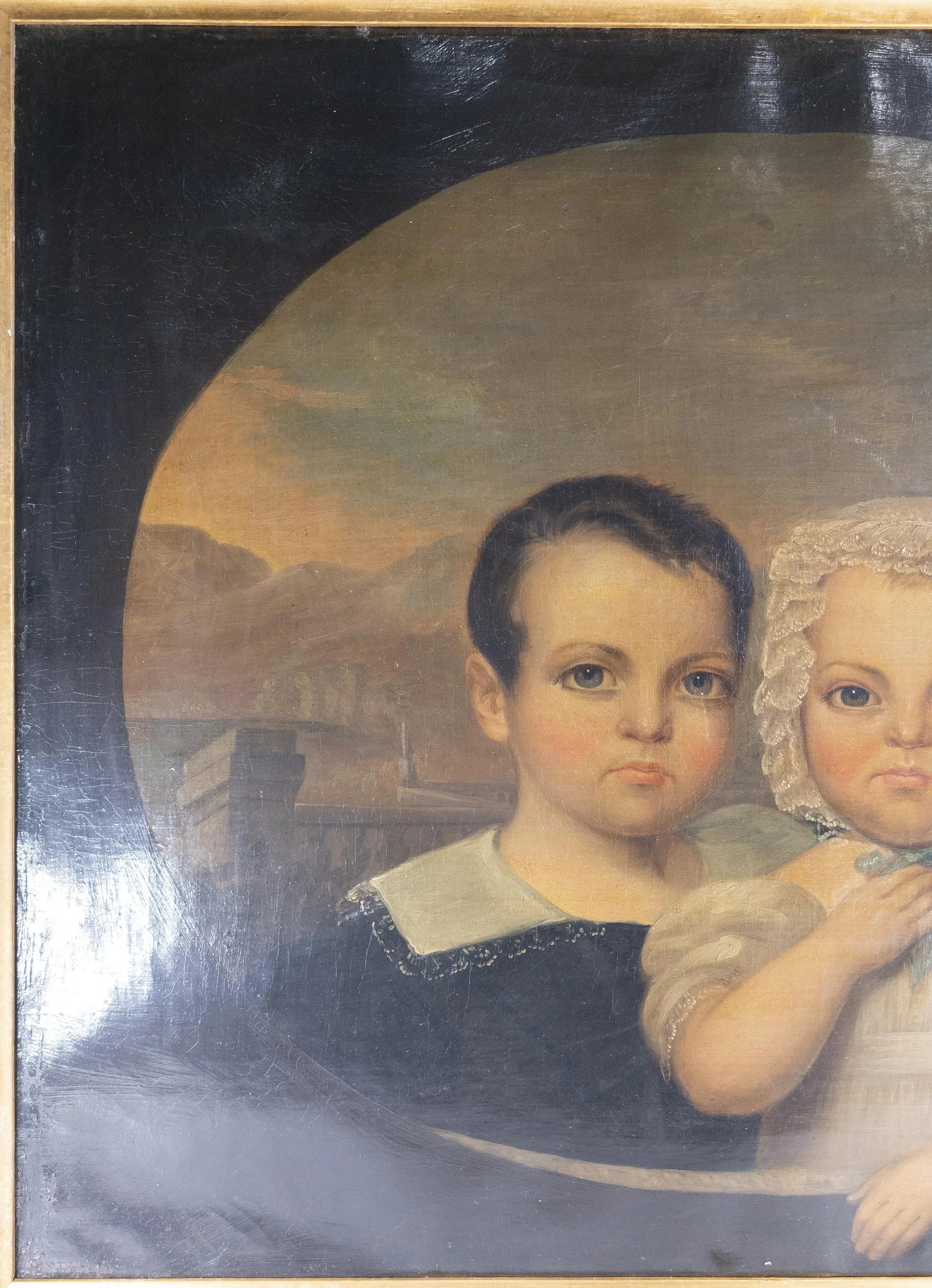 American Folk Art Americana Portrait Painting of Brother and Sister - 3
