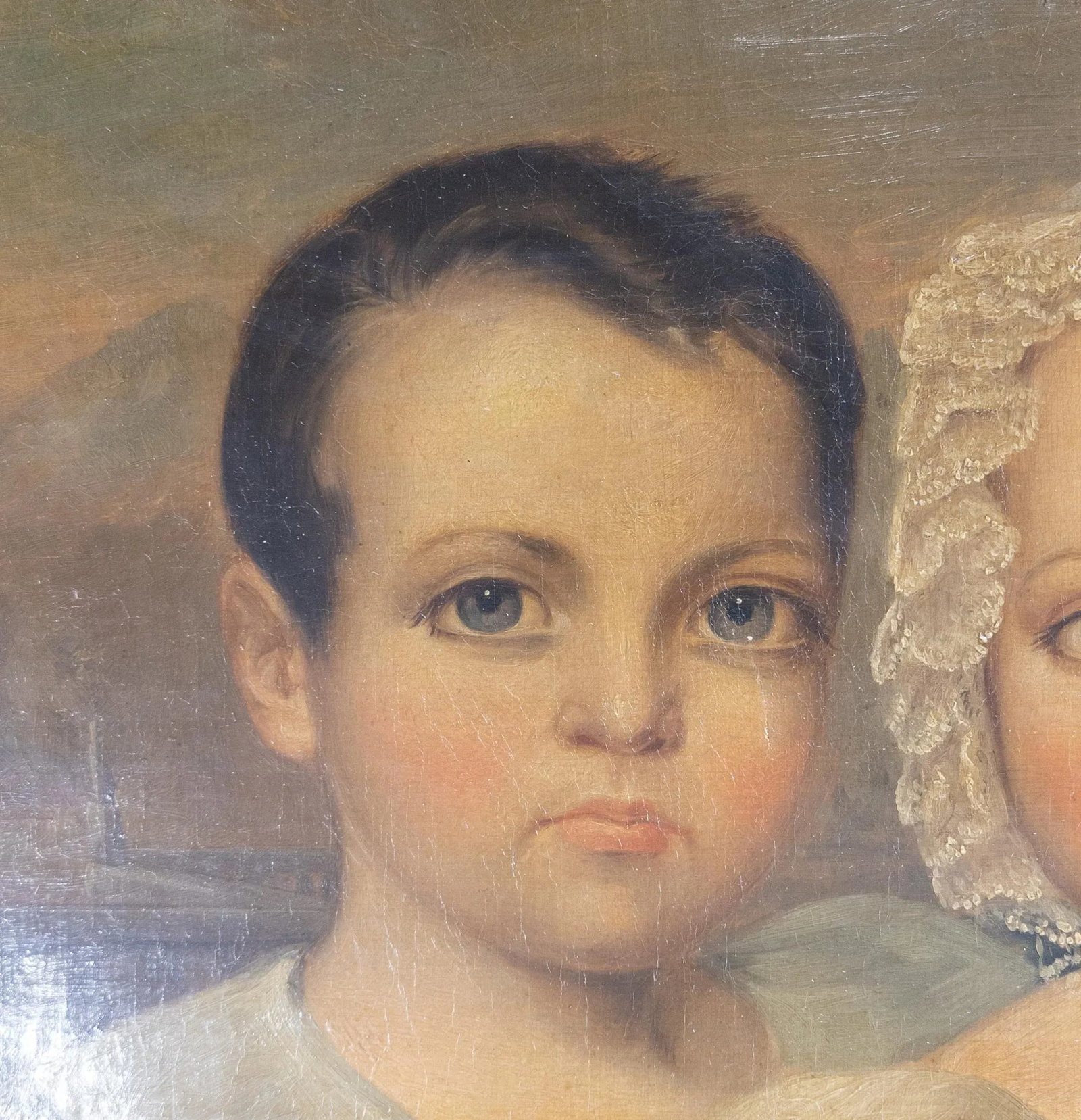 American Folk Art Americana Portrait Painting of Brother and Sister - 5