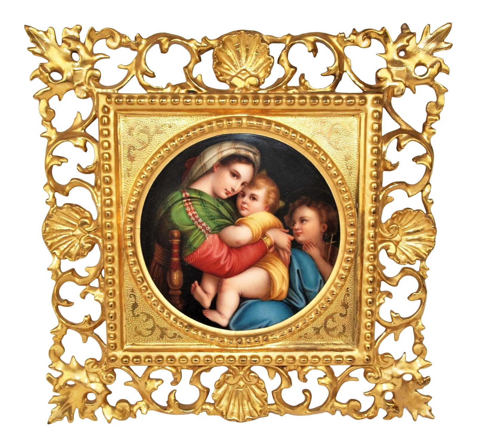 1920s Hand Painted Tile of the Madonna Della Seggiola, Framed (1 of 7)