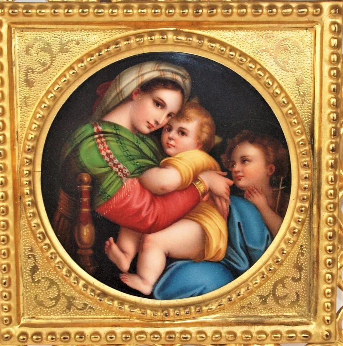 1920s Hand Painted Tile of the Madonna Della Seggiola, Framed - 2