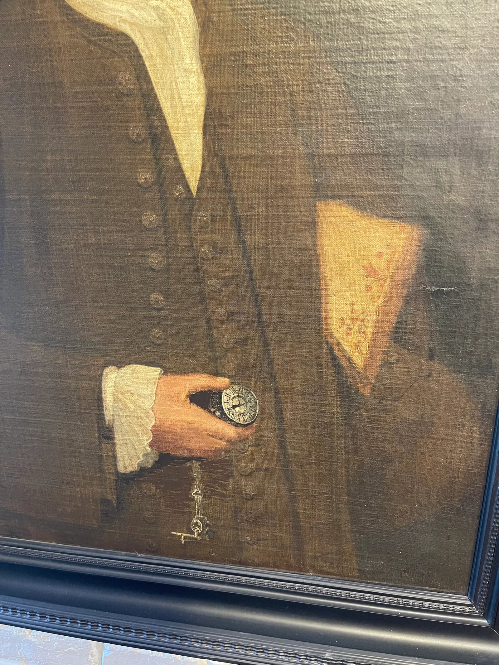 1723 Portrait of a Man With a Pocket Watch and Crest Oil Painting, Framed - 3