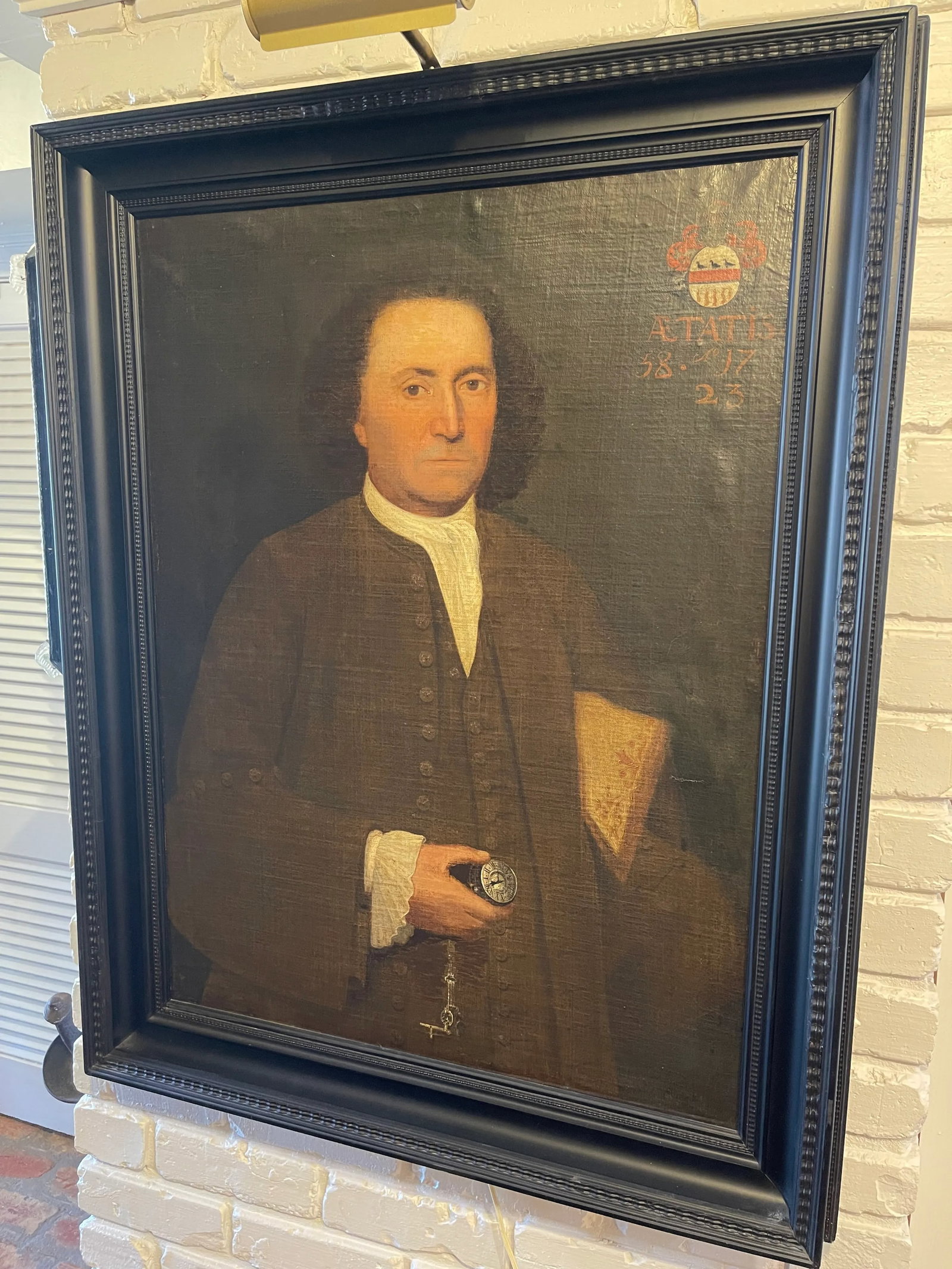 1723 Portrait of a Man With a Pocket Watch and Crest Oil Painting, Framed - 6