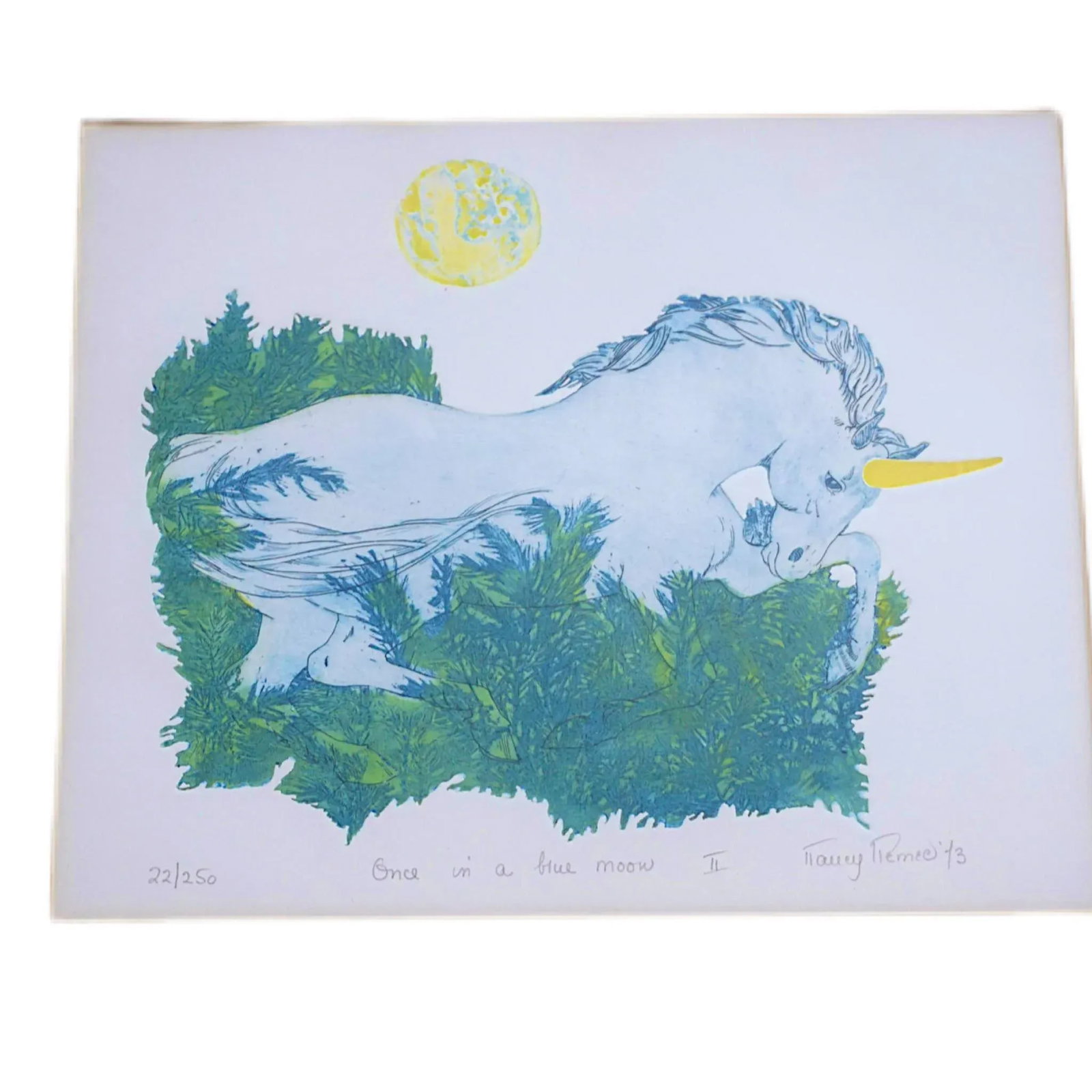 Nancy Nemec "Once in a Blue Moon" Unicorn Original Print Signed and Numbered - 2