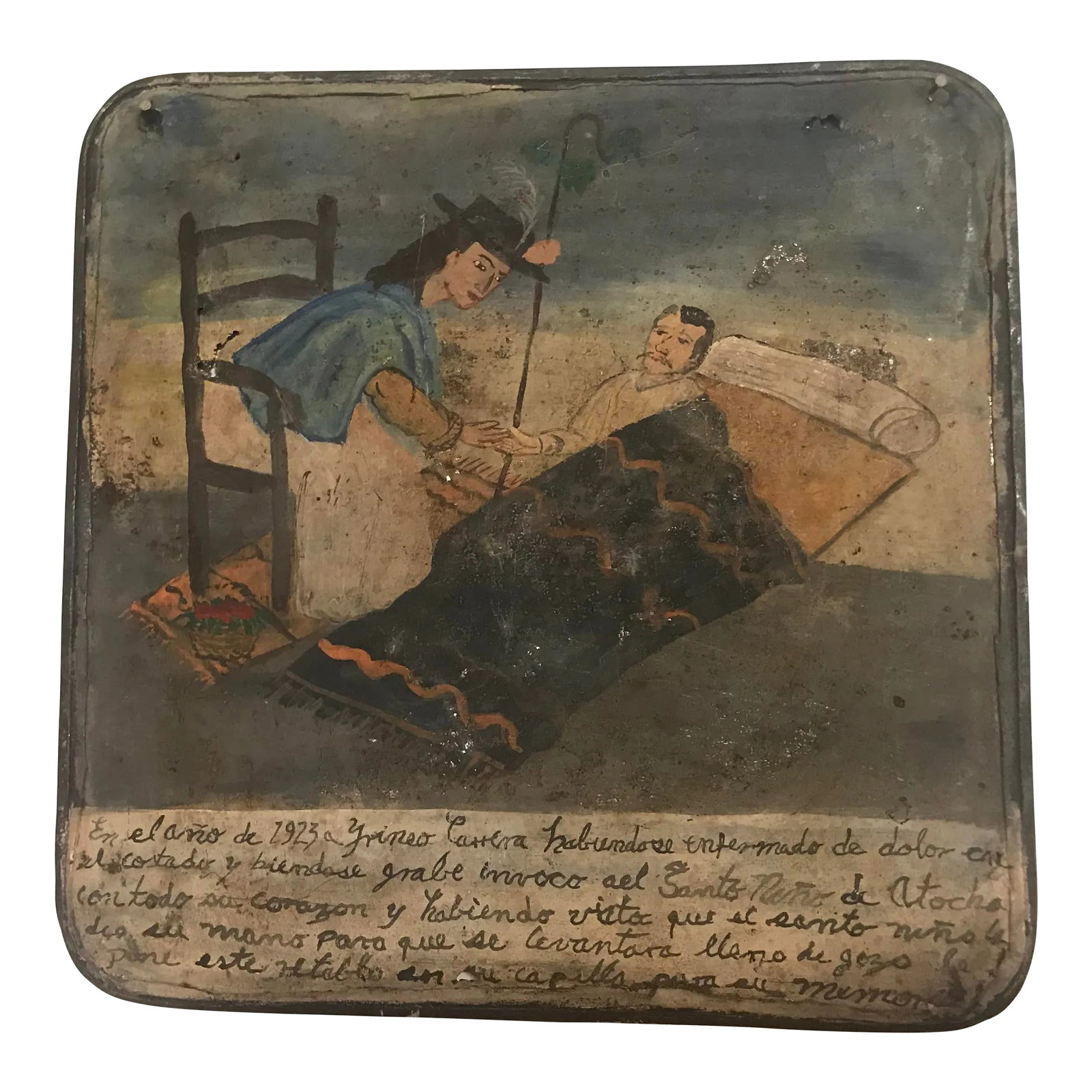 Early 20th Century Mexican Retablo Original Painting on Tin (1 of 9)