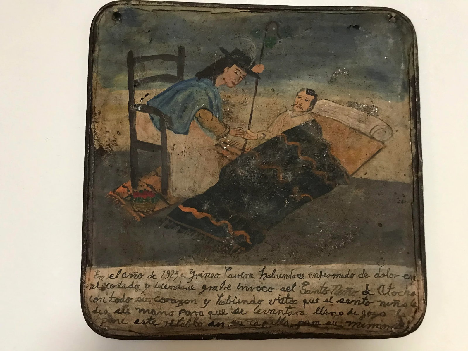 Early 20th Century Mexican Retablo Original Painting on Tin - 2