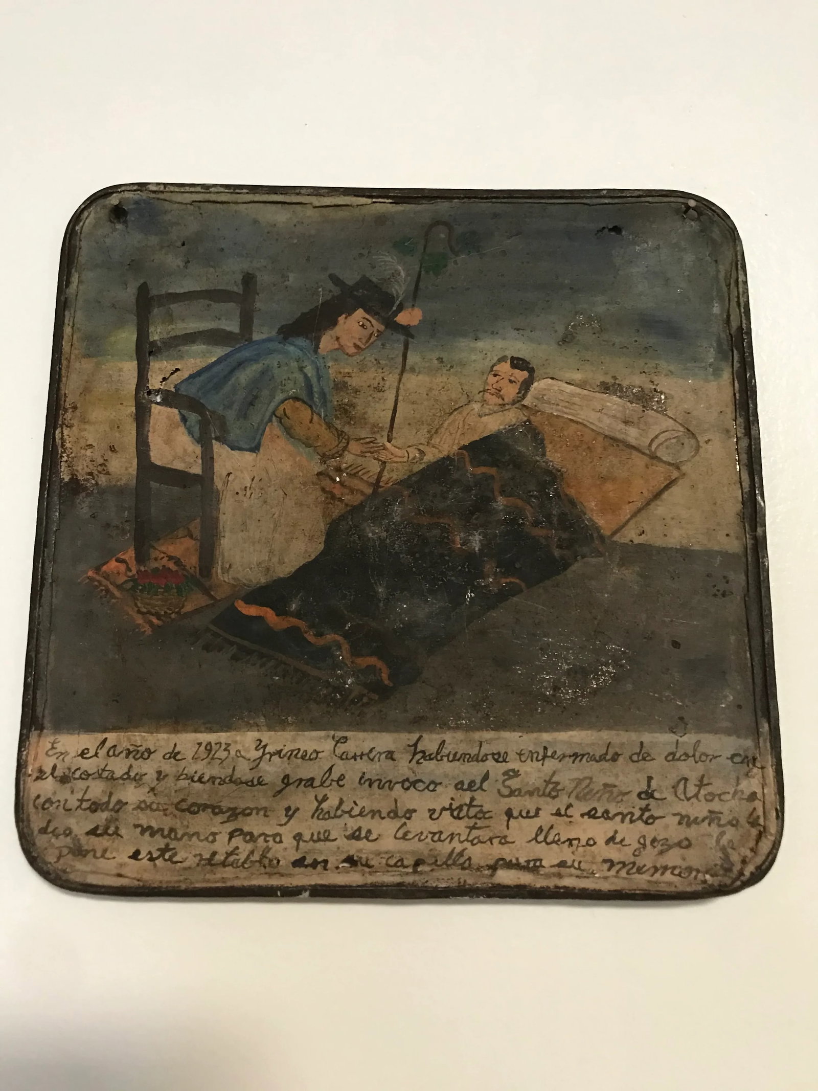 Early 20th Century Mexican Retablo Original Painting on Tin - 6