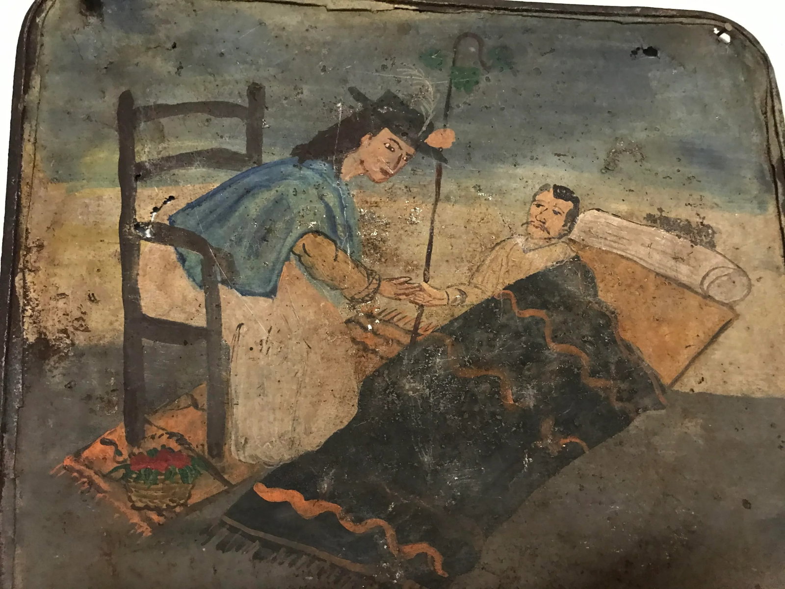 Early 20th Century Mexican Retablo Original Painting on Tin - 7