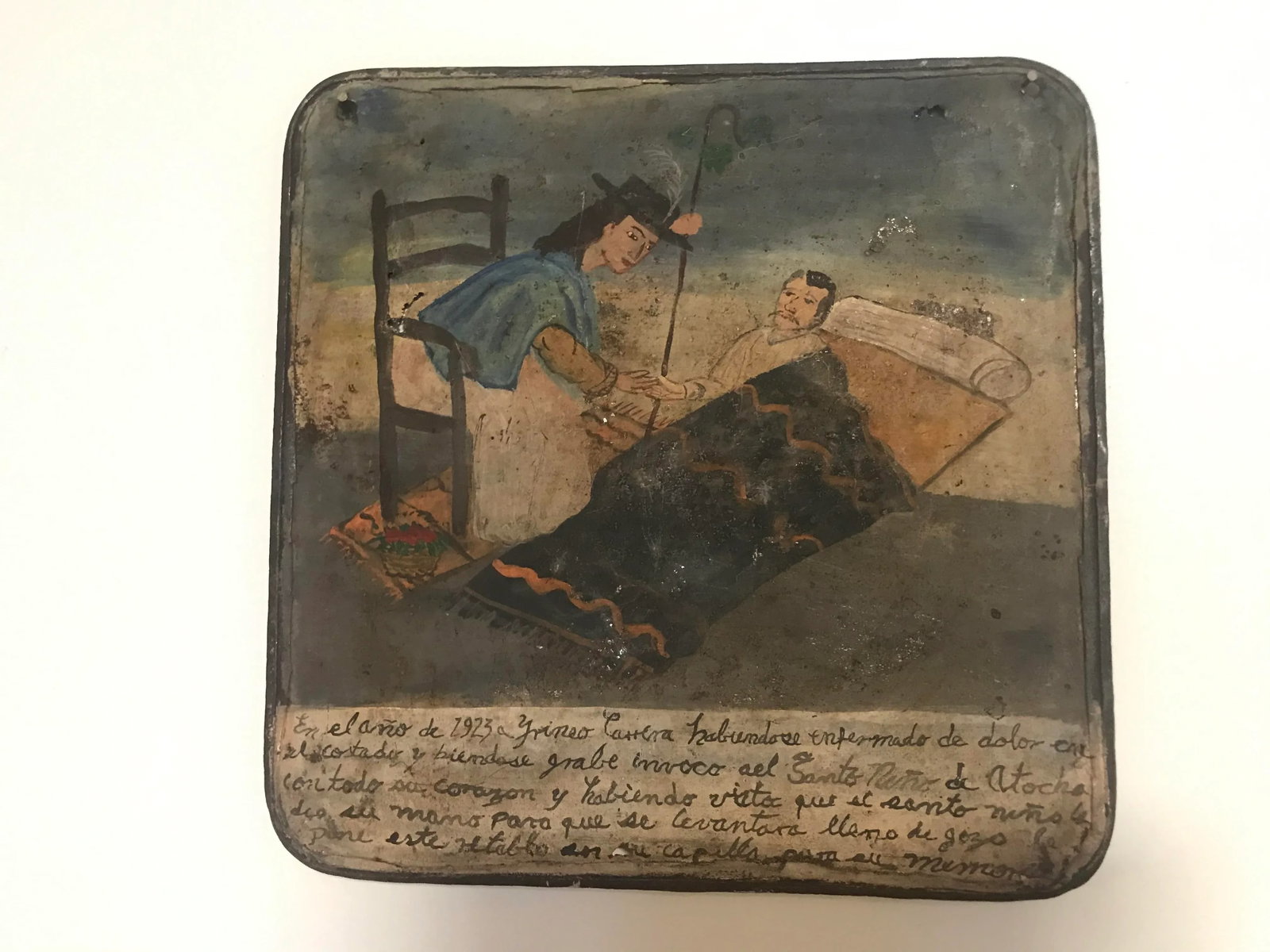 Early 20th Century Mexican Retablo Original Painting on Tin - 9