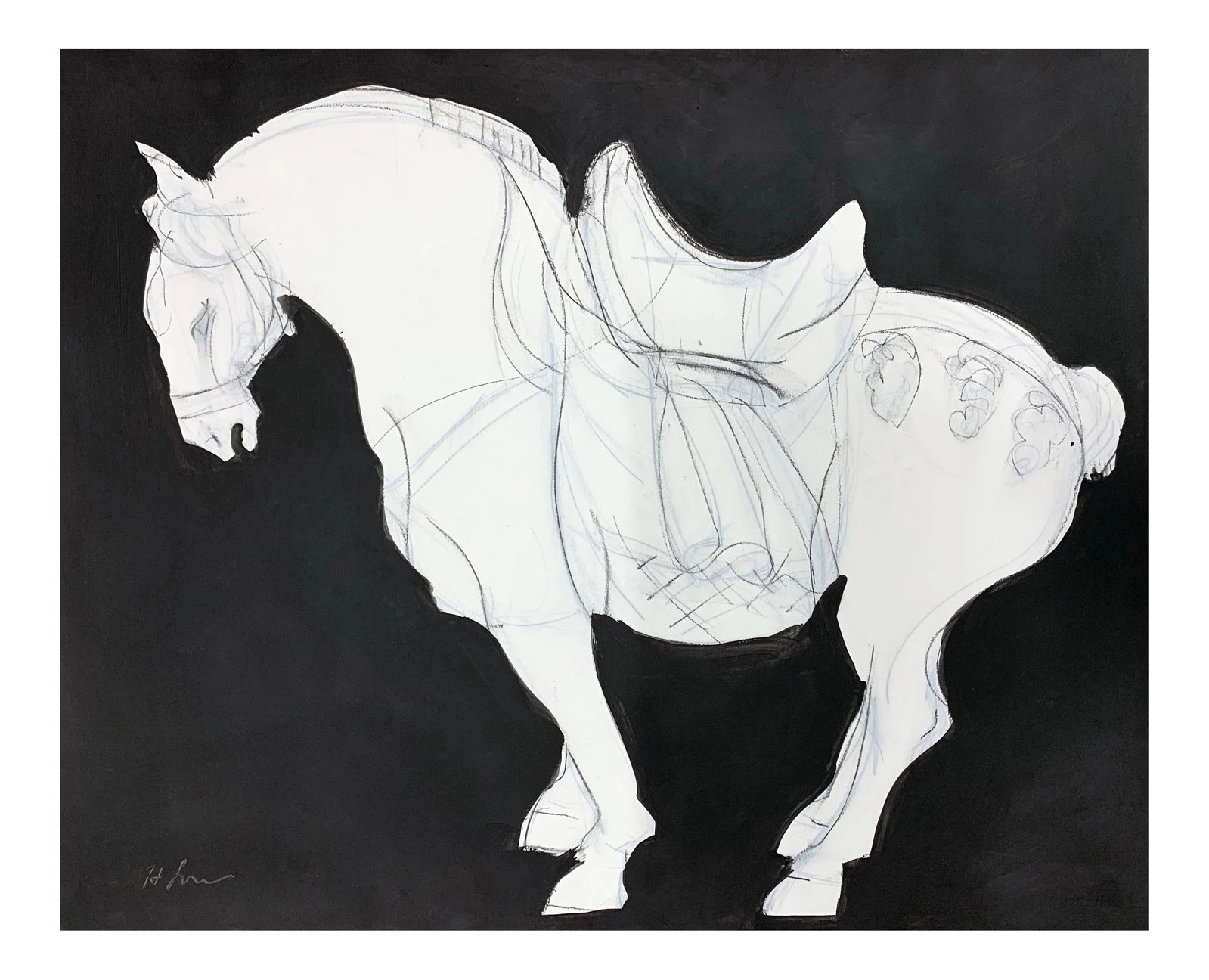 Tang Echo I, Contemporary Work on Paper, Equestrian Drawing (1 of 4)