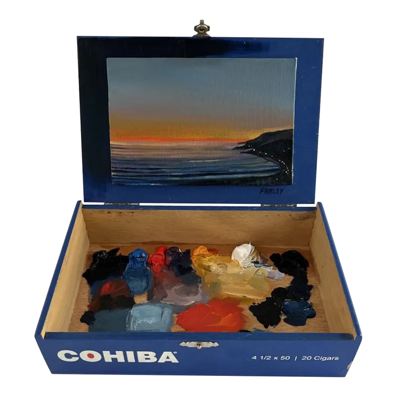 Sunset in Malibu Contemporary Cigar Box Oil Painting by Jessica Fairley (1 of 8)