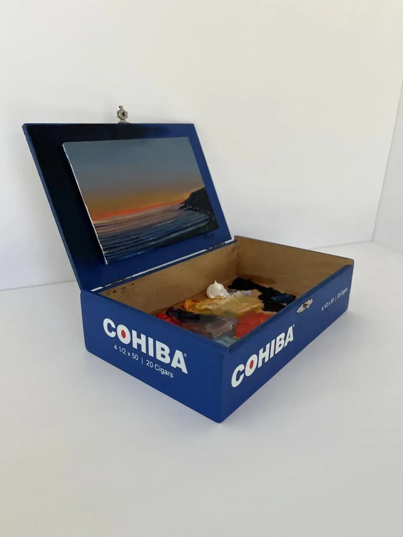 Sunset in Malibu Contemporary Cigar Box Oil Painting by Jessica Fairley - 3