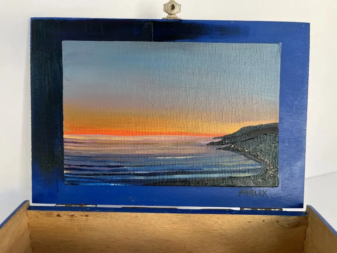 Sunset in Malibu Contemporary Cigar Box Oil Painting by Jessica Fairley - 4