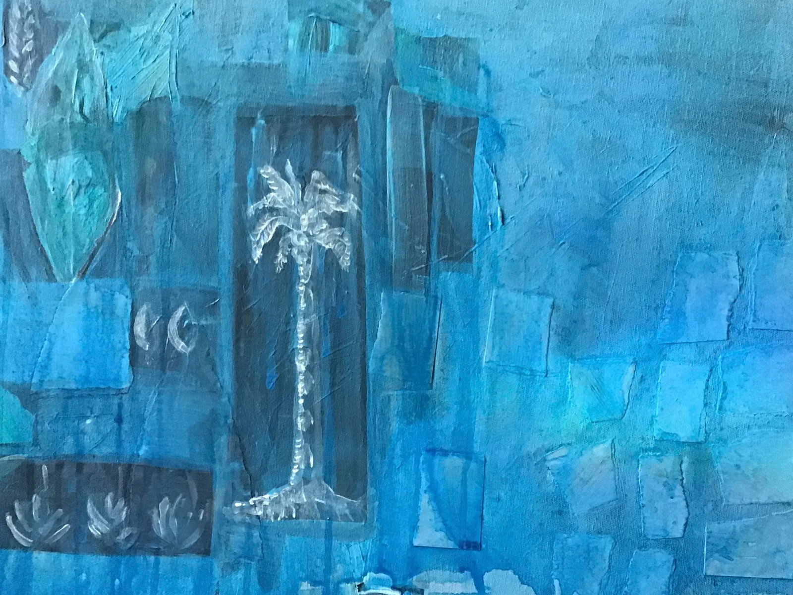 Night Palm Contemporary Abstract Botanical Mixed-Media Painting by CL Auker - 3